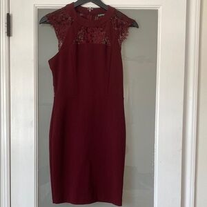 Express Red Sheath Mini Dress Mock Neck Sleeveless